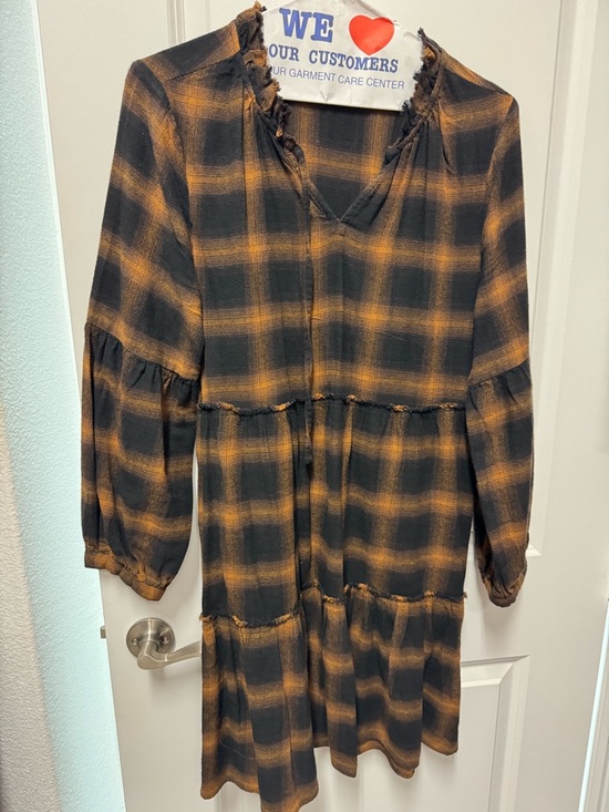 dylan Dresses & Skirts - Dylan Plaid Ruffle Trim Tiered Dress in Black and Mustard